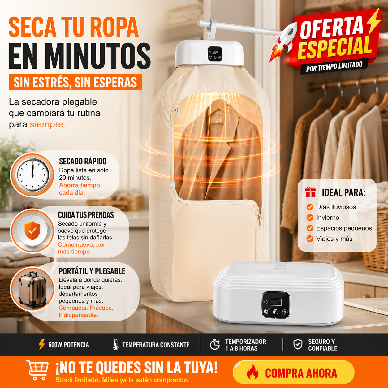 DryGo™ (Secadora Portátil Plegable 360°)